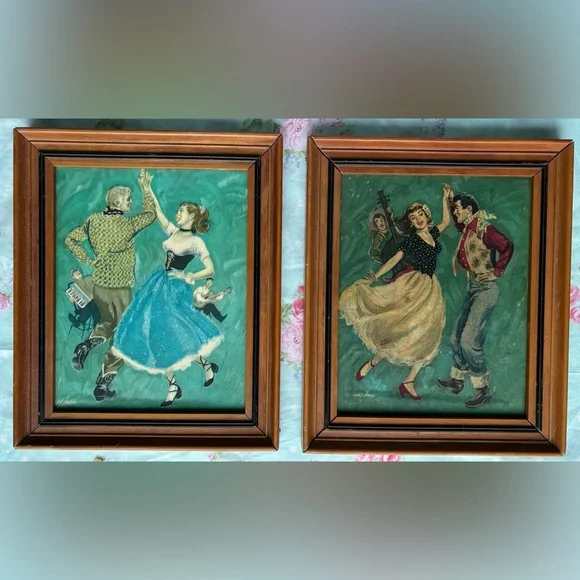 Vintage 1950’s Cowboy Square Dance Print + Western Dancers by Casey Jones Framed - Picture 1 of 6